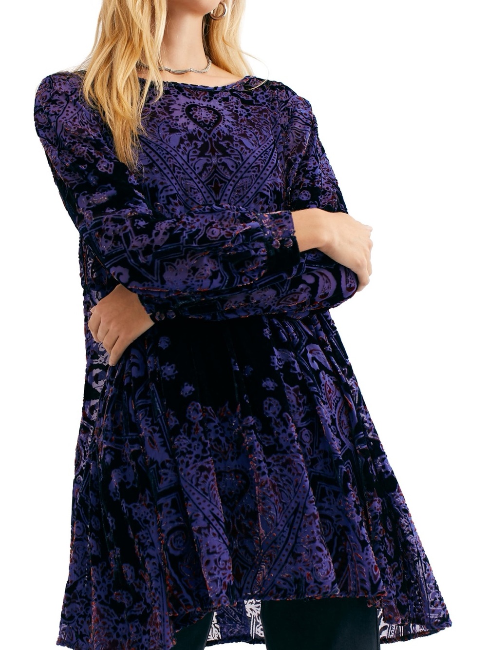 Free People Purple Paisley Velvet Mini Dress